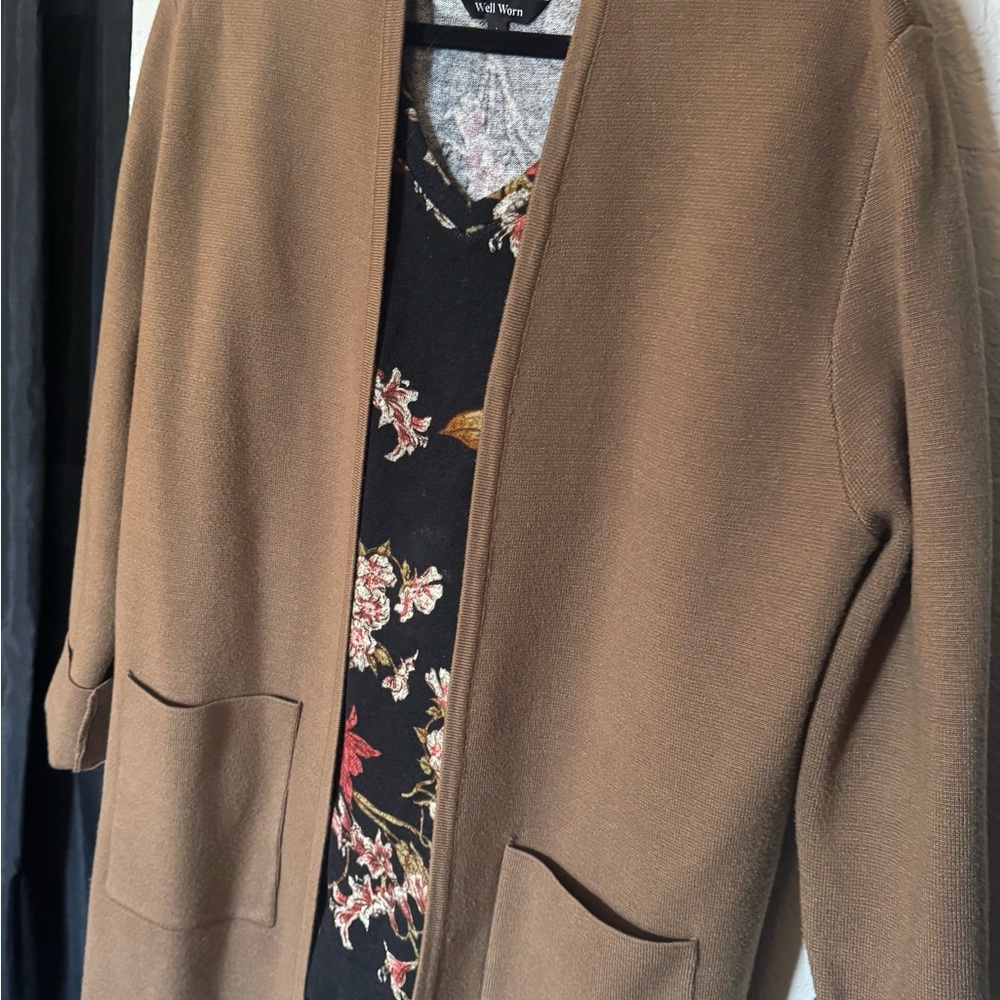 Well Worn Floral Top and Brown Long(er) Cardigan set